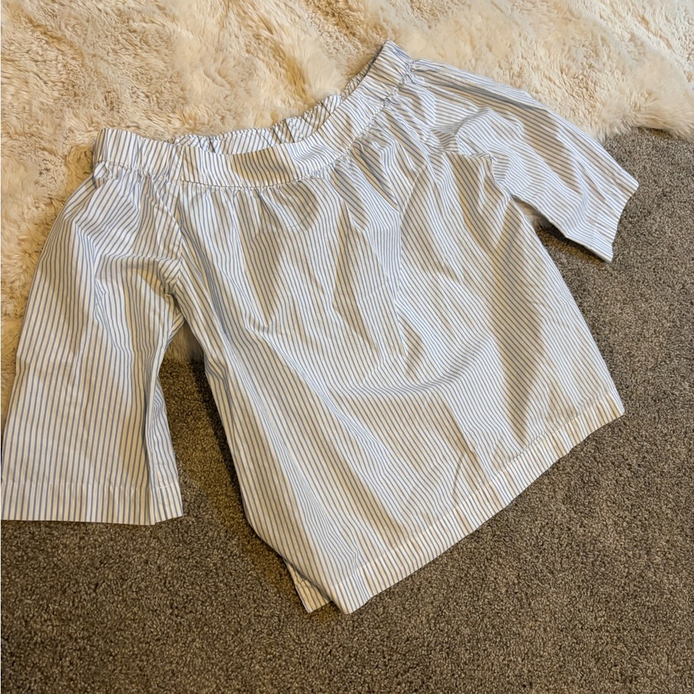 MADEWELL - Striped Blue and White Off-Shoulder Blouse